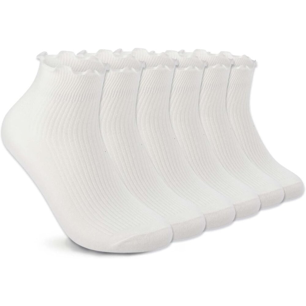 6 Pairs Women's Ruffle Socks Cute Ankle Socks Super Soft Breathable Cool Frilly